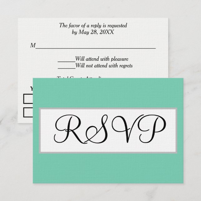Wedding Seafoam Green Silver RSVP Card (Front/Back)