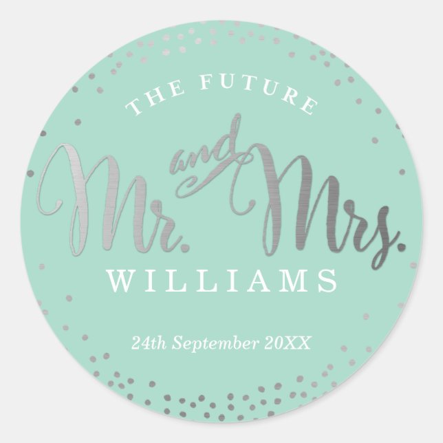 WEDDING SEAL stylish mini silver confetti mint (Front)