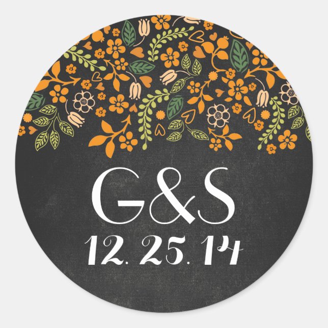 wedding seal with rustic orange floral chalkboard (Front)