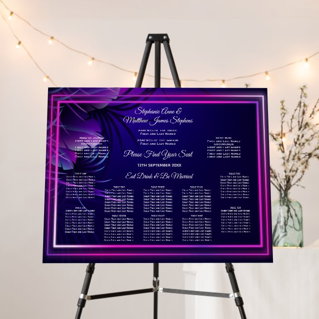 Wedding Seat Chart Stunning Neon Tropical Foliage Foam Board (In Situ (Stand))