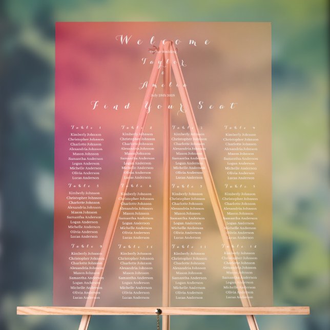 Wedding Seating 12 Tables Sunset Ombre Acrylic Sign (Neutral)