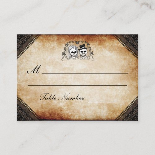 Wedding Seating _ Brown Gothic Halloween Skeletons Place Card