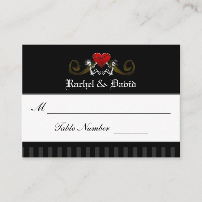 Wedding Seating Cards - Skeletons with Heart (Front)