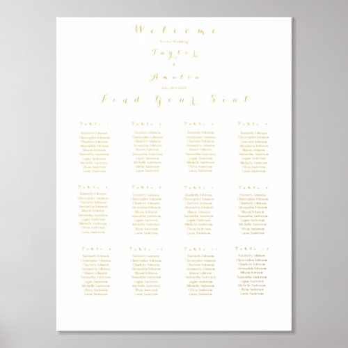 Wedding Seating Chart 12 Tables Real Gold Foil