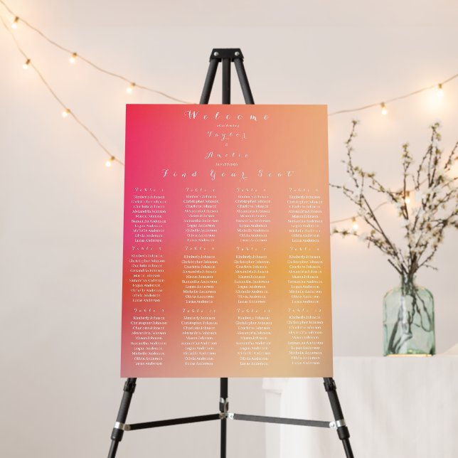 Wedding Seating Chart 12 Tables Sunset Ombre Foam Board (In Situ (Stand))