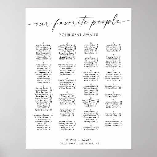 Wedding Seating Chart, Alphabetical Seating Chart | Zazzle