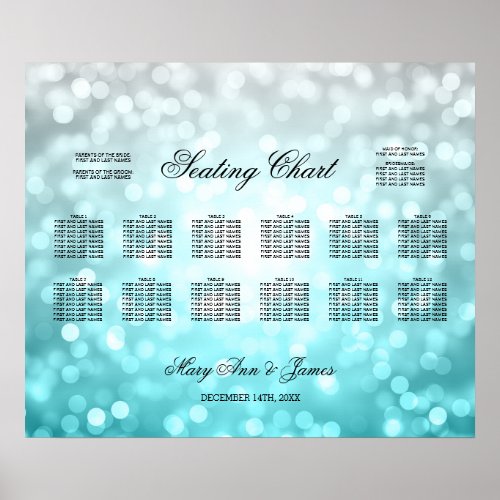 Wedding Seating Chart Beach Ombre Glitter Lights