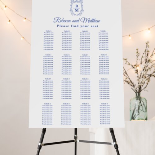 Wedding Seating Chart Blue Crest Foam Board
