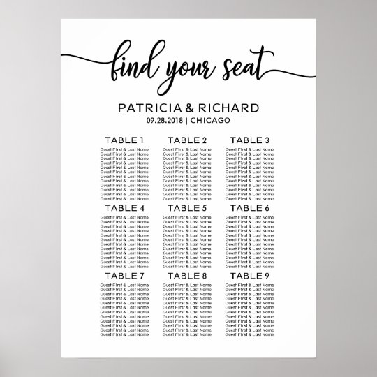 Poster Board Wedding Seating Chart