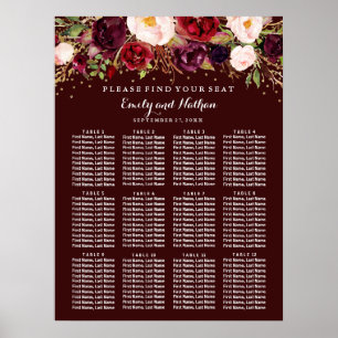 Wedding Seating Chart Burgundy Gold Floral
