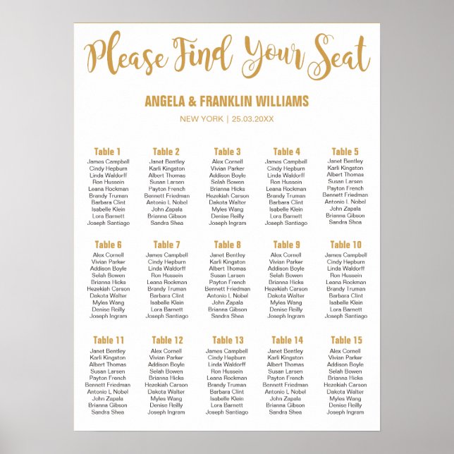 Wedding Seating Chart, Calligraphy Custom Color Poster (Front)