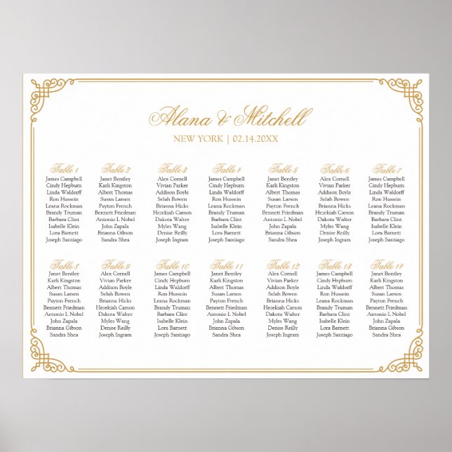 Wedding Seating Chart, Calligraphy Custom Color Poster (Front)