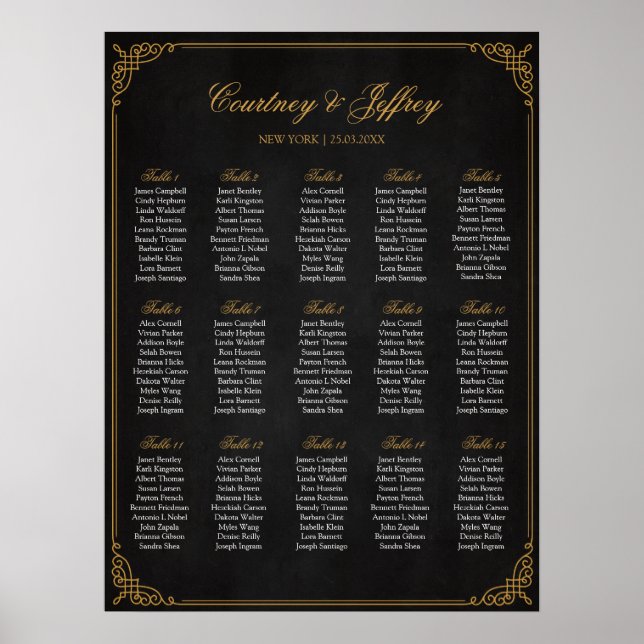 Wedding Seating Chart, Calligraphy Custom Color Poster (Front)