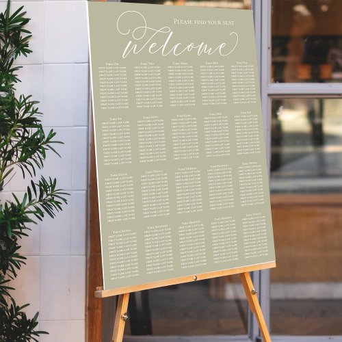 Wedding Seating Chart Calligraphy Sage Green Foam Board