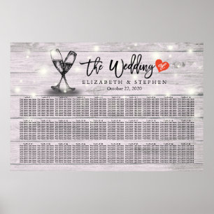 Wedding Seating Chart Champagne Glasses Wood Light
