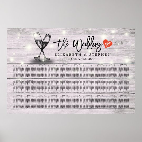 Wedding Seating Chart Champagne Glasses Wood Light