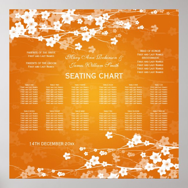 Wedding Seating Chart Cherry Blossom Orange (Front)