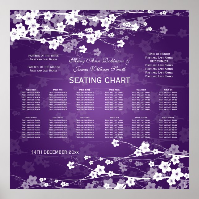 Wedding Seating Chart Cherry Blossom Purple (Front)