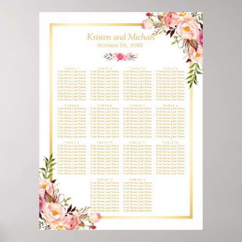 Wedding Seating Chart Classy Chic Floral Gold