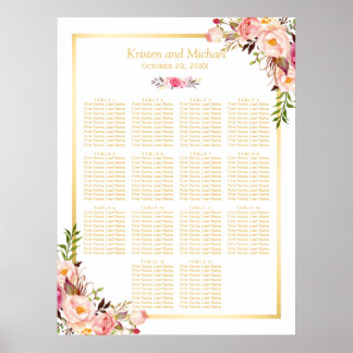 Wedding Seating Chart Classy Chic Floral Gold Poster