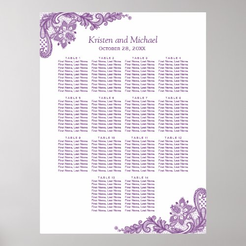 Wedding Seating Chart Classy Floral Purple Lace