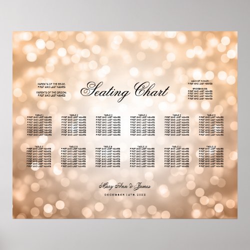 Wedding Seating Chart Copper Glitter Lights