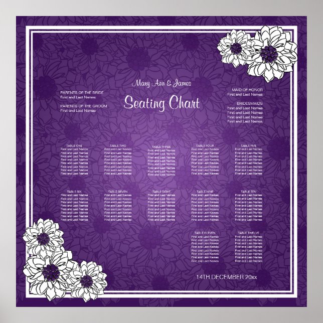 Wedding Seating Chart Dahlia Floral Purple (Front)