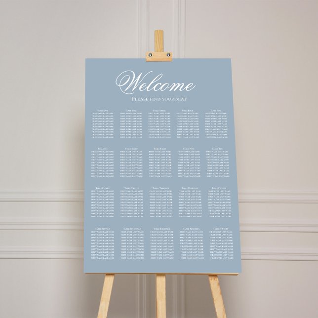 Wedding Seating Chart Dusty Blue Calligraphy Foam Board (Dusty blue wedding welcome sign.)
