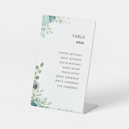 Wedding Seating Chart Dusty Blue Floral  Pedestal Sign