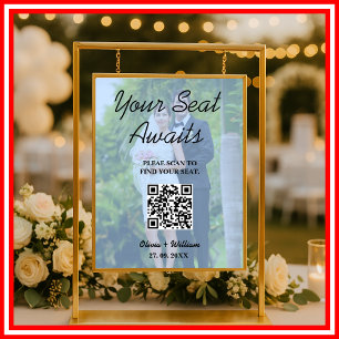 Wedding Seating Chart Dusty Blue QR Code Photo