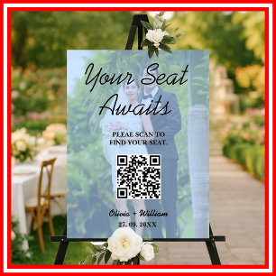 Wedding Seating Chart Dusty Blue QR Code Photo Foam Board
