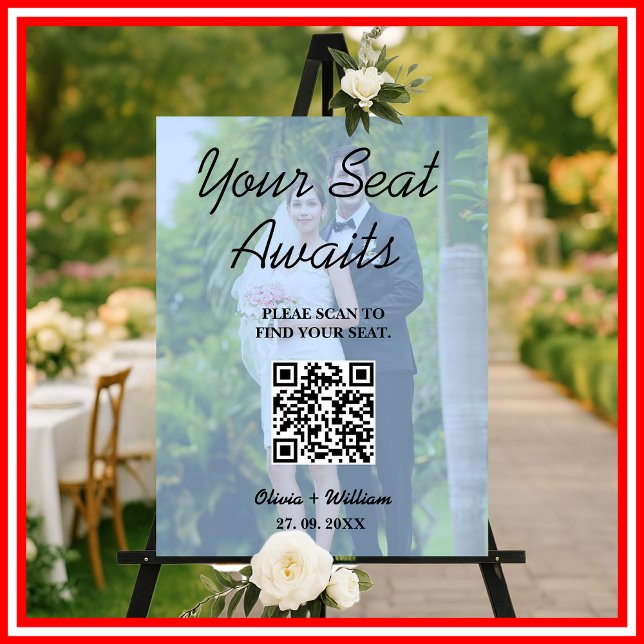 Wedding Seating Chart Dusty Blue QR Code Photo  Foam Board (Creator Uploaded)