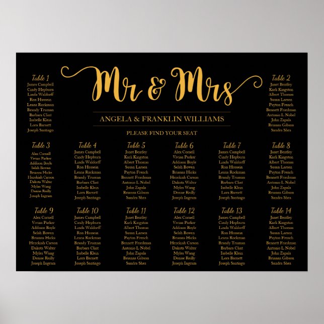 Wedding Seating Chart, Editable Background Color Poster (Front)
