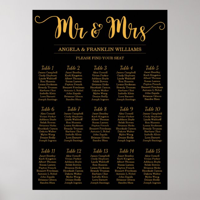 Wedding Seating Chart, Editable Background Color Poster (Front)