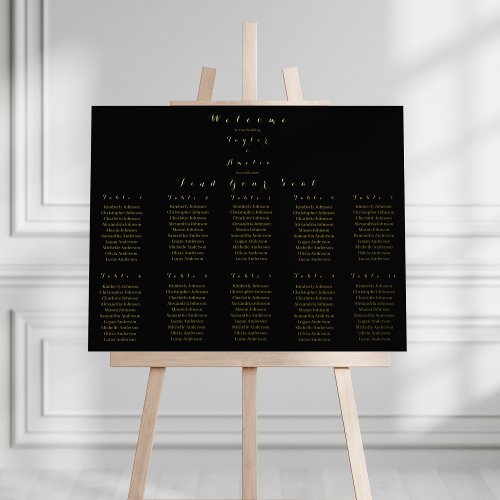 Wedding Seating Chart Elegant Black Real Gold Foil