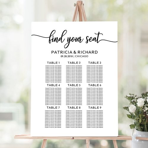 Wedding Seating Chart Elegant Calligraphy Foam Board