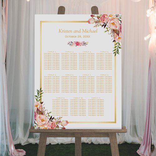 Wedding Seating Chart Elegant Chic Floral Gold