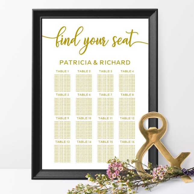 Wedding Seating Chart Elegant Gold Calligraphy (Creator Uploaded)