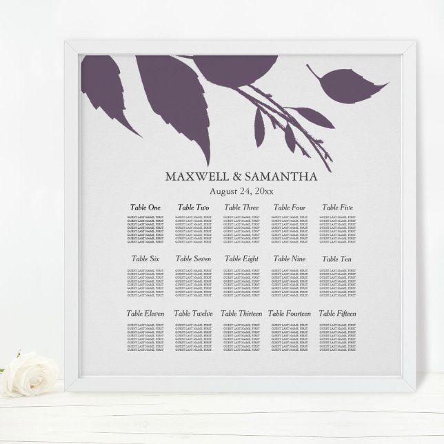 Wedding SEATING CHART Elegant Plum Purple Leaves (wedding seating chart fall leaves
)