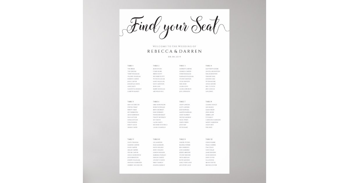 Wedding Seating Chart Find Your Seat | Zazzle