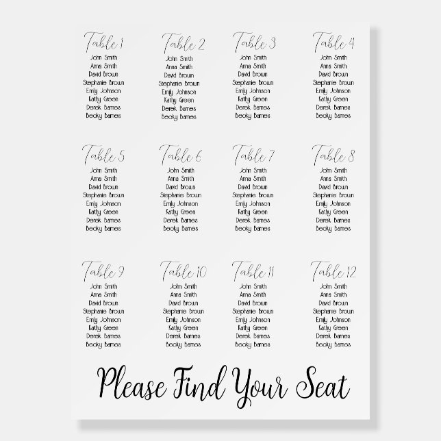 Wedding Seating Chart Foam Board (Front)