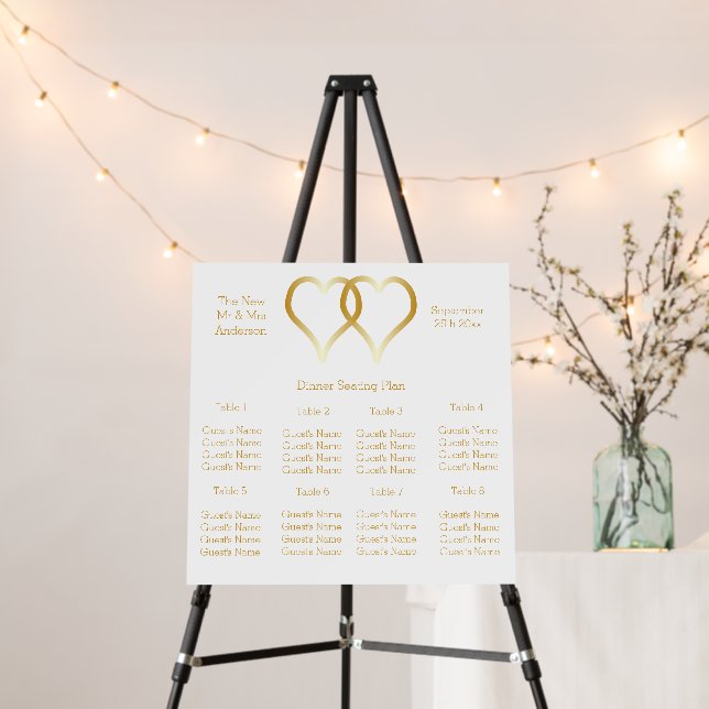 Wedding Seating Chart Foam Board Gold Hearts (In Situ (Stand))