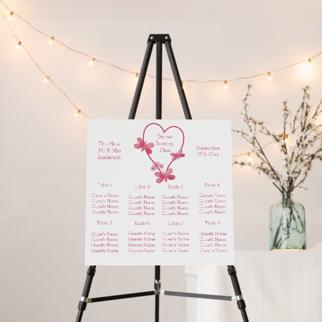 Wedding Seating Chart Foam Board Pink Heart (In Situ (Stand))