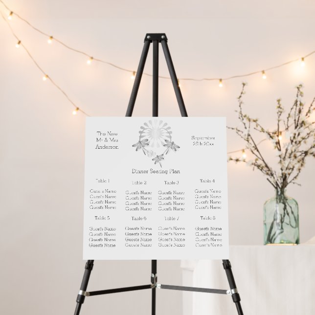 Wedding Seating Chart Foam Board Silver Dragonfly (In Situ (Stand))