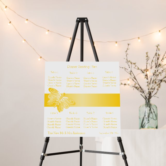 Wedding Seating Chart Foam Board Yellow Butterfly (In Situ (Stand))
