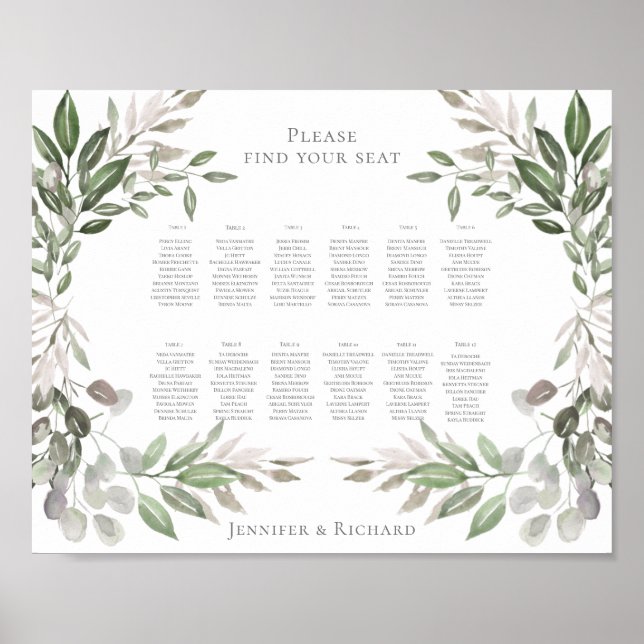 Wedding Seating Chart Foliage Bouquet (Front)