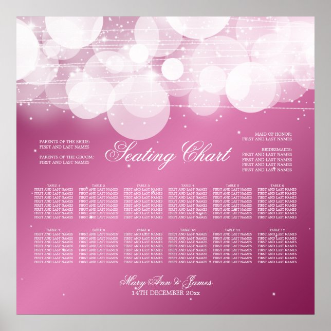 Wedding Seating Chart Glow & Sparkle Pink (Front)