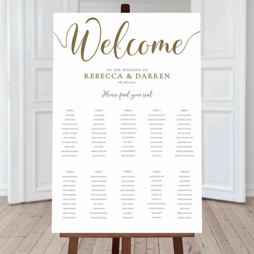 Wedding Seating Chart Gold 10 Tables