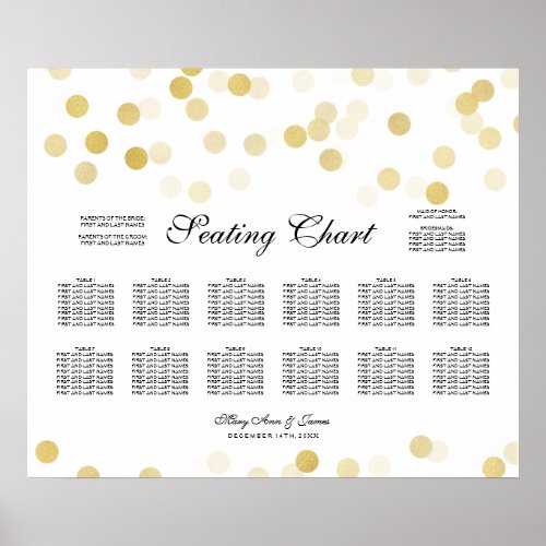 Wedding Seating Chart Gold Foil Glitter Lights