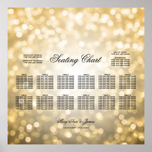 Wedding Seating Chart Gold Glitter Lights